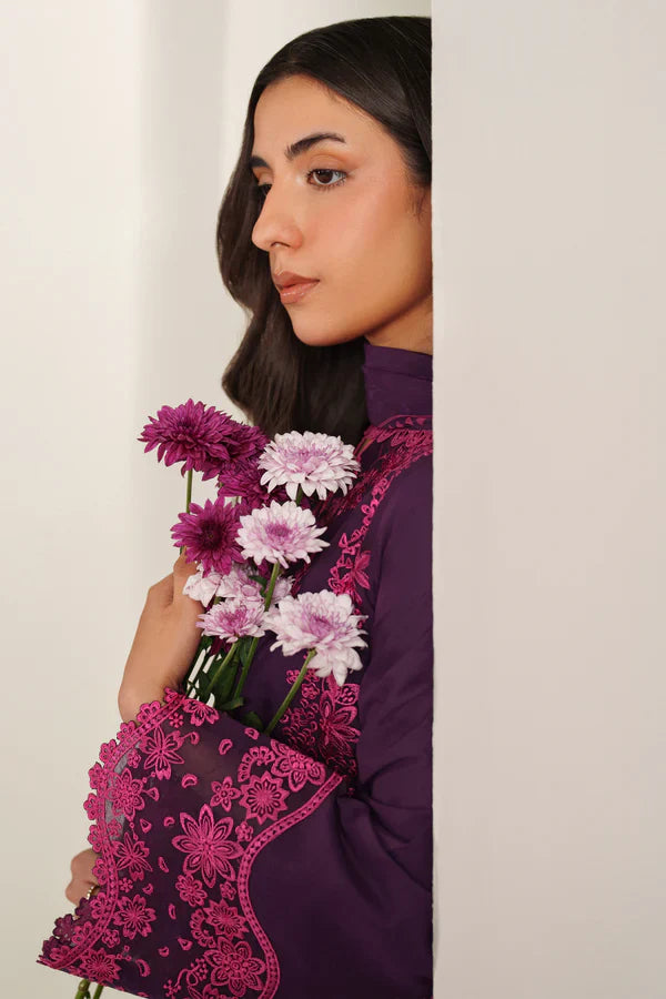 Farasha | Summer Weaves Embroidered lawn'26 | Magenta Silk - House Of Hania