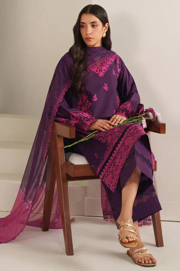Farasha | Summer Weaves Embroidered lawn'26 | Magenta Silk - House Of Hania