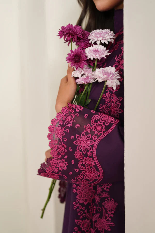 Farasha | Summer Weaves Embroidered lawn'26 | Magenta Silk - House Of Hania