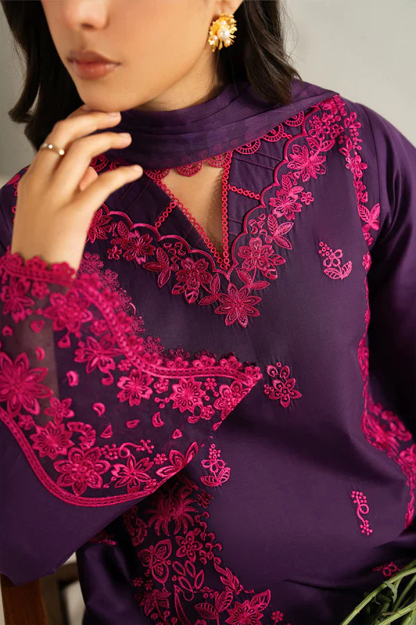 Farasha | Summer Weaves Embroidered lawn'26 | Magenta Silk - House Of Hania