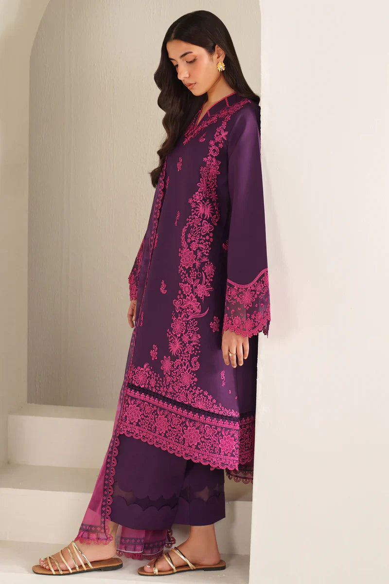 Farasha | Summer Weaves Embroidered lawn'26 | Magenta Silk - House Of Hania