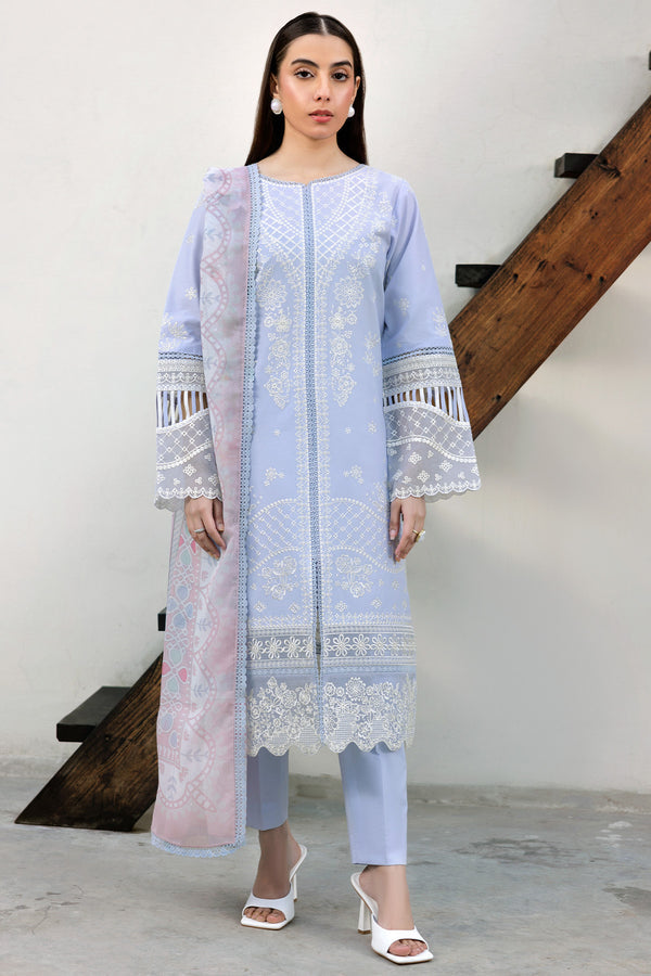 Farasha | Summer Weaves Embroidered lawn'26 | Serene Blue - House Of Hania