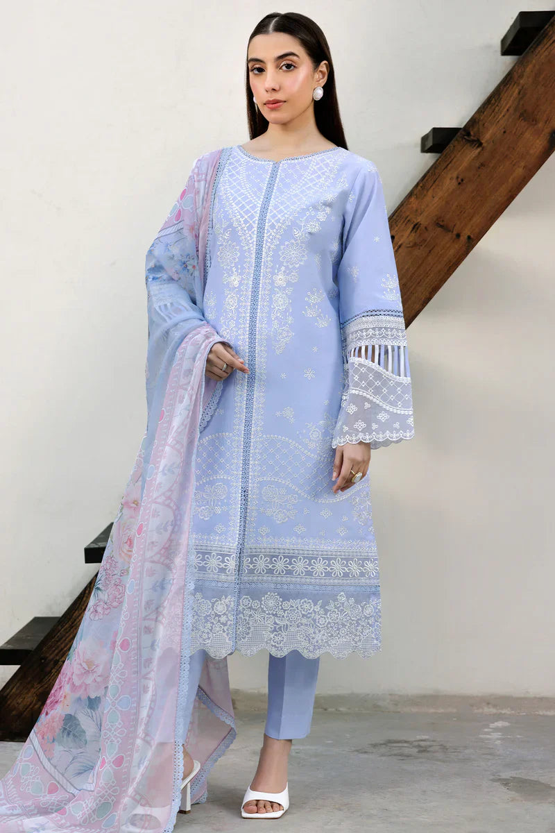 Farasha | Summer Weaves Embroidered lawn'26 | Serene Blue - House Of Hania