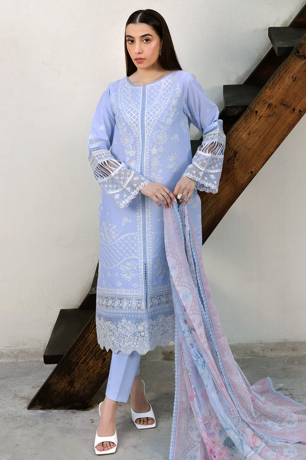 Farasha | Summer Weaves Embroidered lawn'26 | Serene Blue - House Of Hania