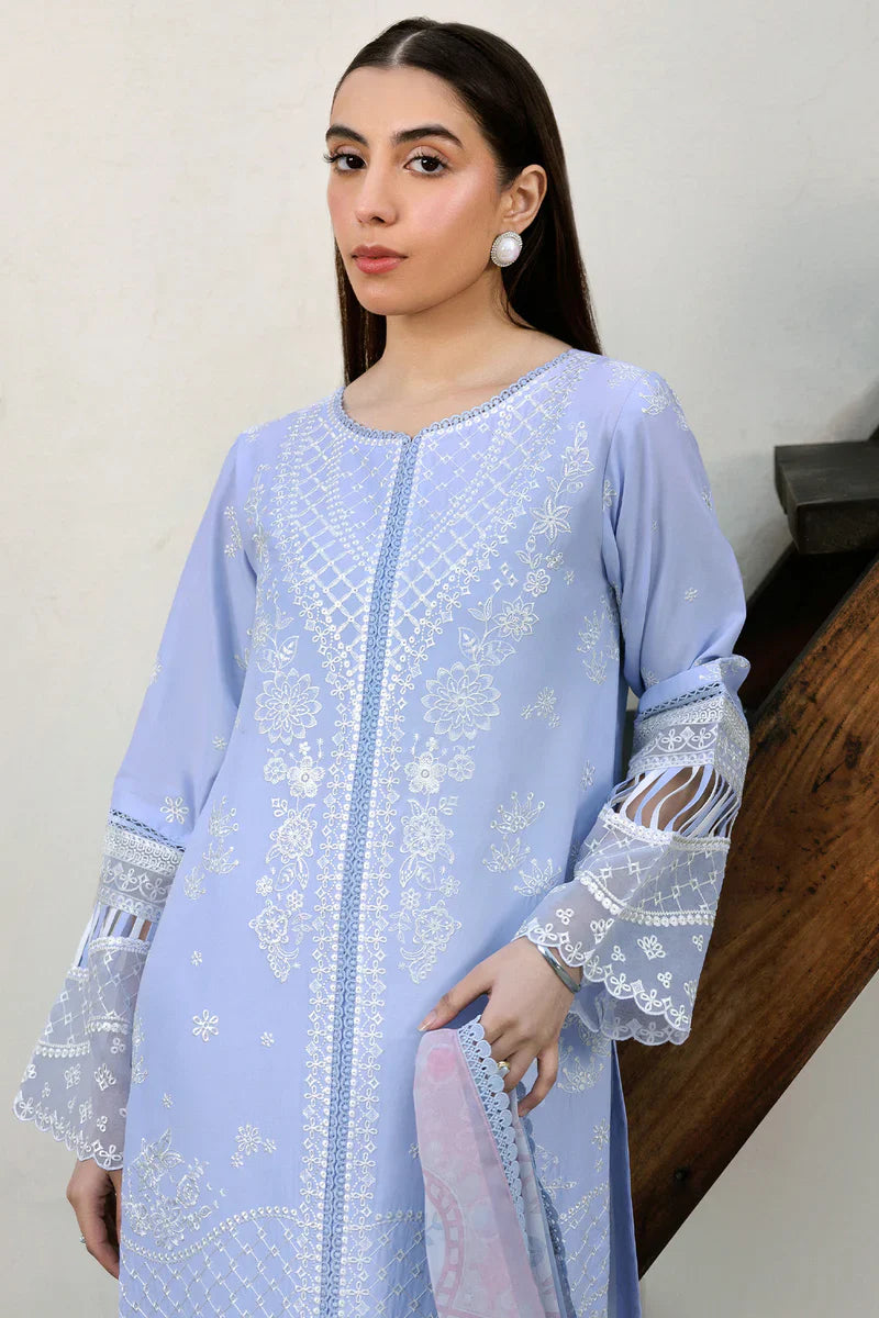 Farasha | Summer Weaves Embroidered lawn'26 | Serene Blue - House Of Hania