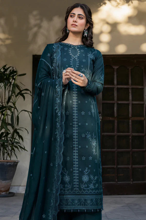 Farasha | Summer Weaves Embroidered lawn'26 | Teal Serenity - House Of Hania