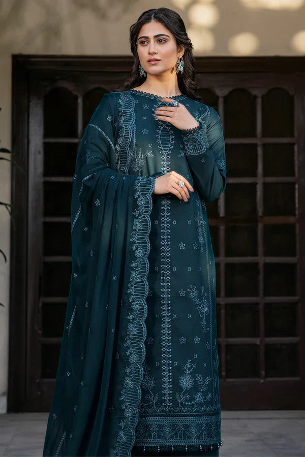 Farasha | Summer Weaves Embroidered lawn'26 | Teal Serenity - House Of Hania