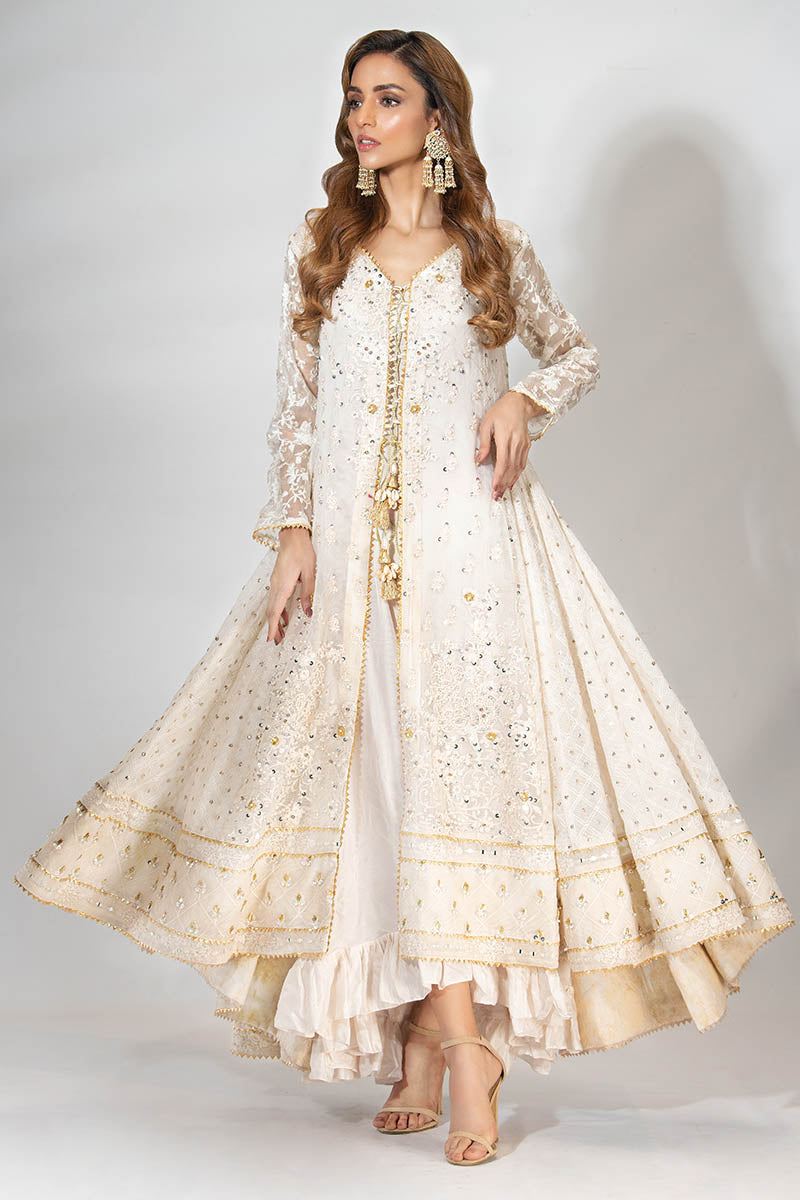Fatima Khan | Best Sellers 24 | EGG SHELL WHITE KALIDAR - House Of Hania