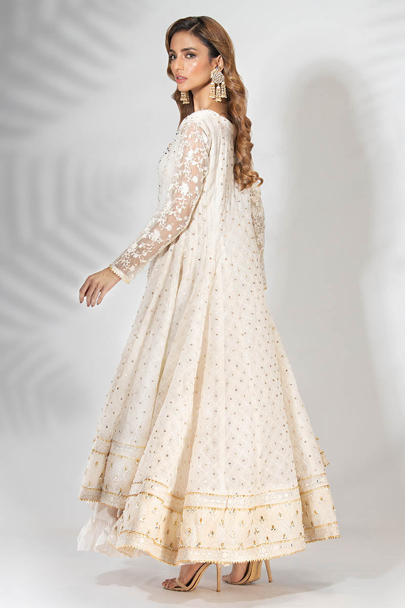 Fatima Khan | Best Sellers 24 | EGG SHELL WHITE KALIDAR - House Of Hania