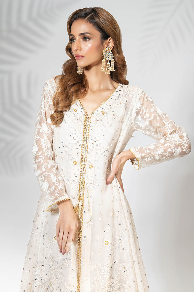 Fatima Khan | Best Sellers 24 | EGG SHELL WHITE KALIDAR - House Of Hania