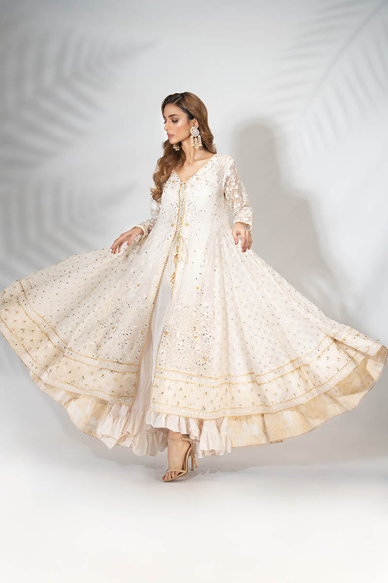 Fatima Khan | Best Sellers 24 | EGG SHELL WHITE KALIDAR - House Of Hania