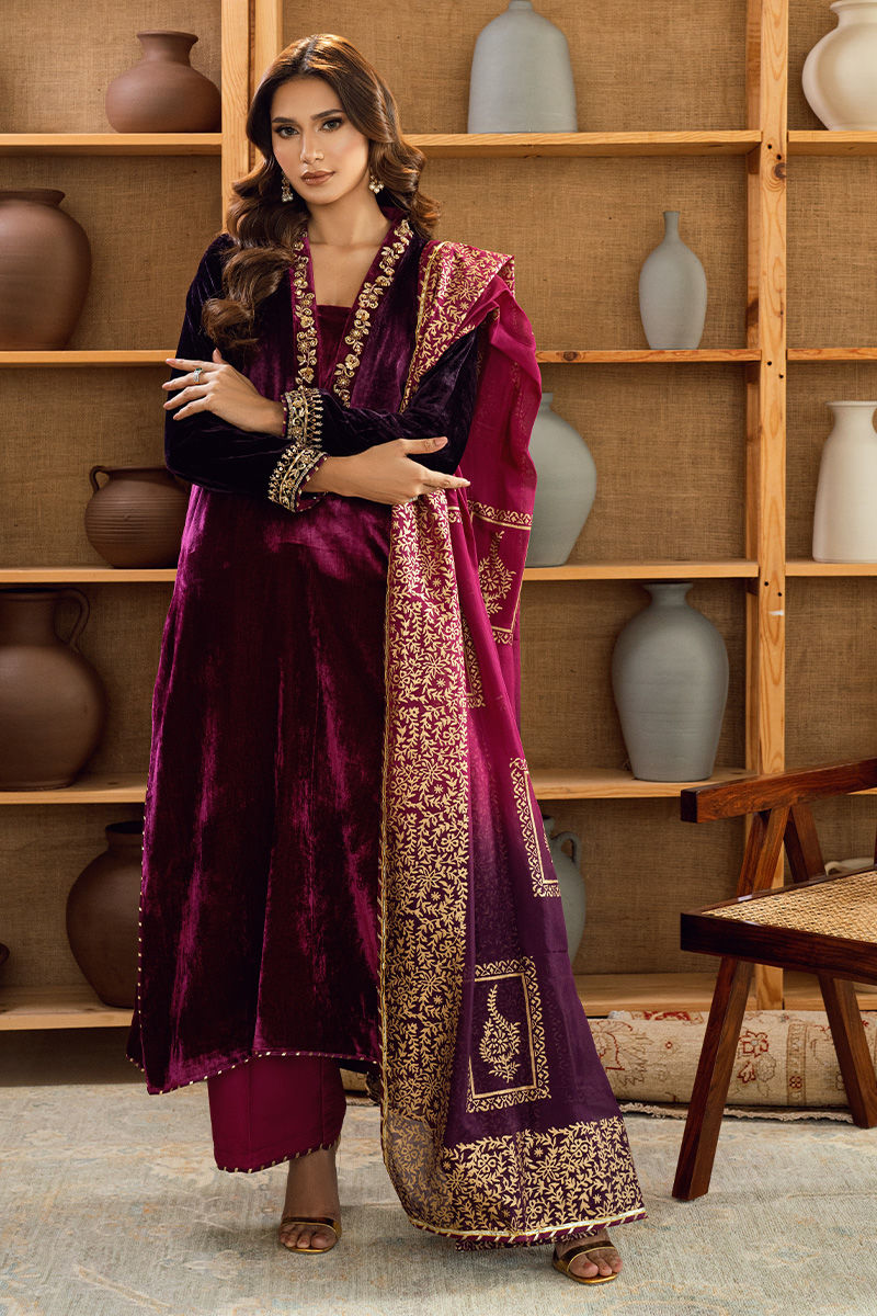 Fatima Khan | Warm Whisper Velvet 25 | Majestic Garnet - House Of Hania