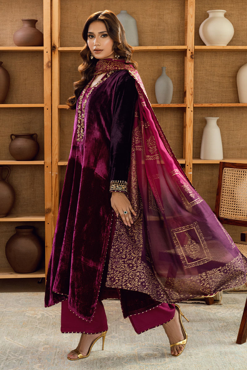 Fatima Khan | Warm Whisper Velvet 25 | Majestic Garnet - House Of Hania