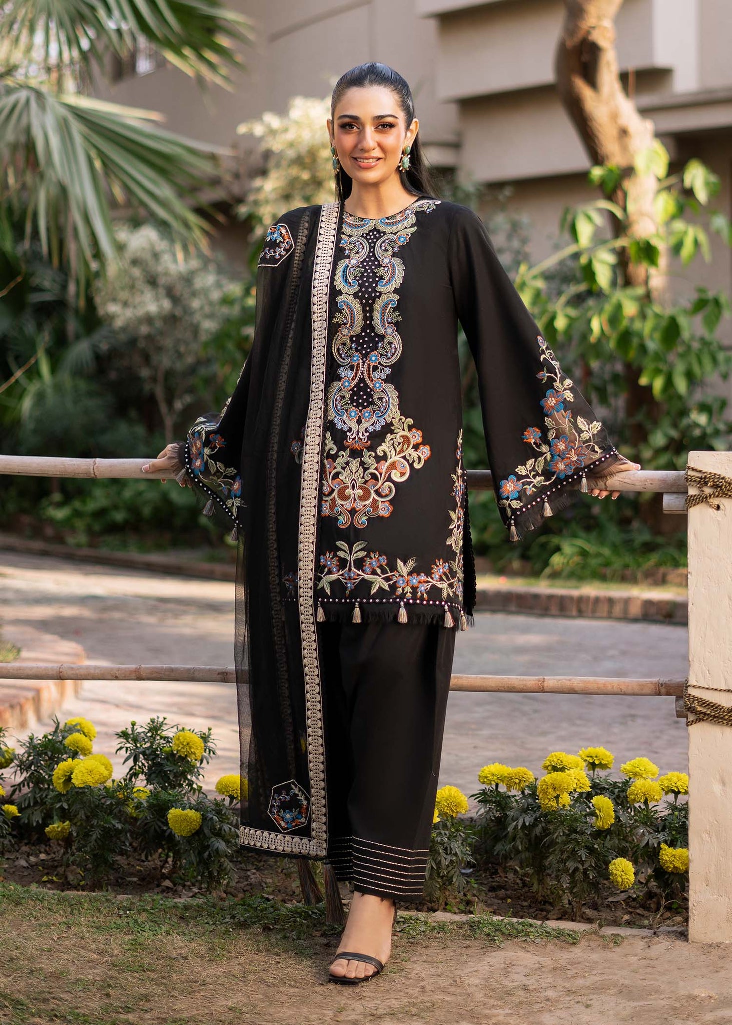 Fozia Khalid | Blossom Festive Lawn 25 | Black viola - House Of Hania
