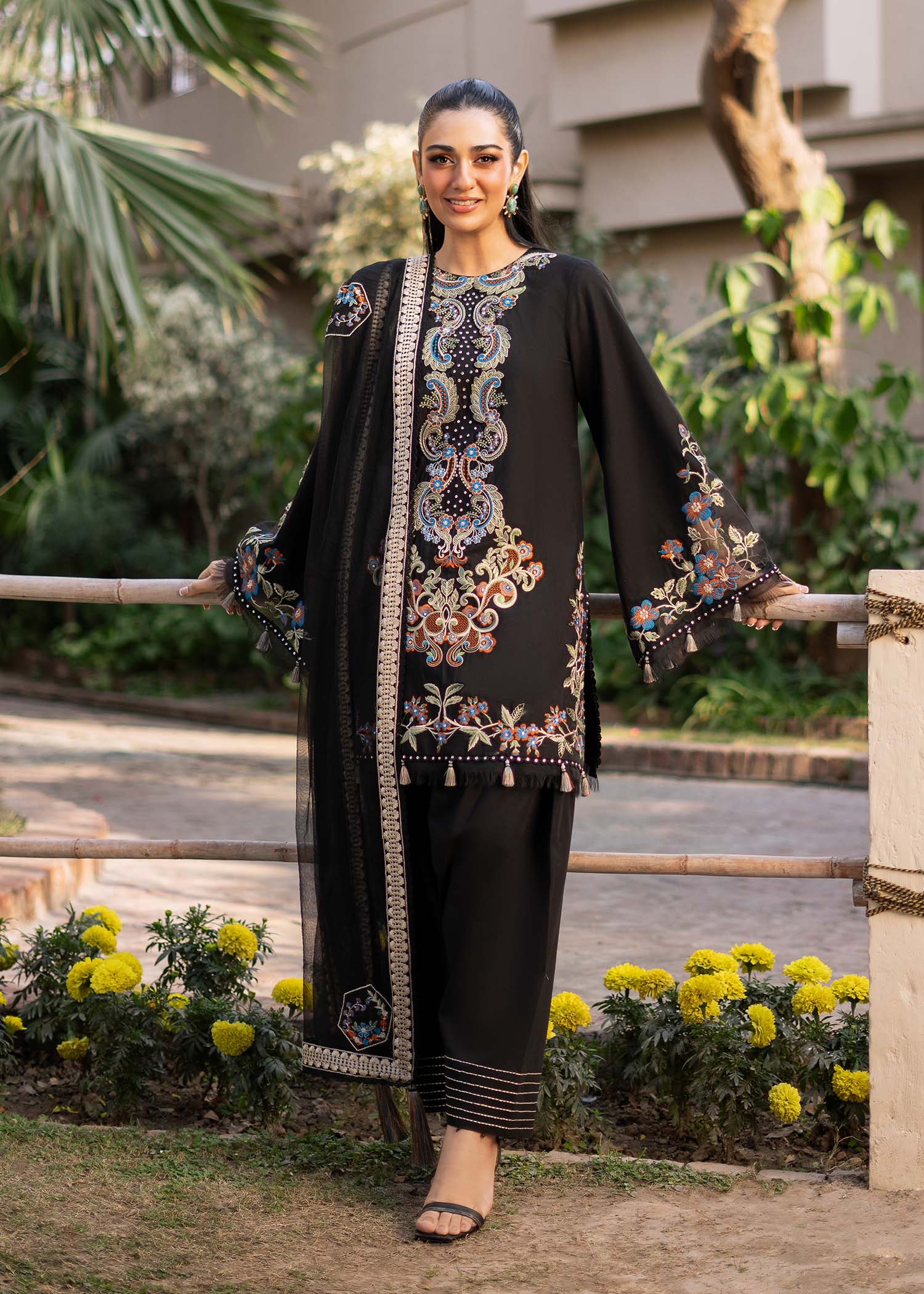 Fozia Khalid | Blossom Festive Lawn 25 | Black viola - House Of Hania