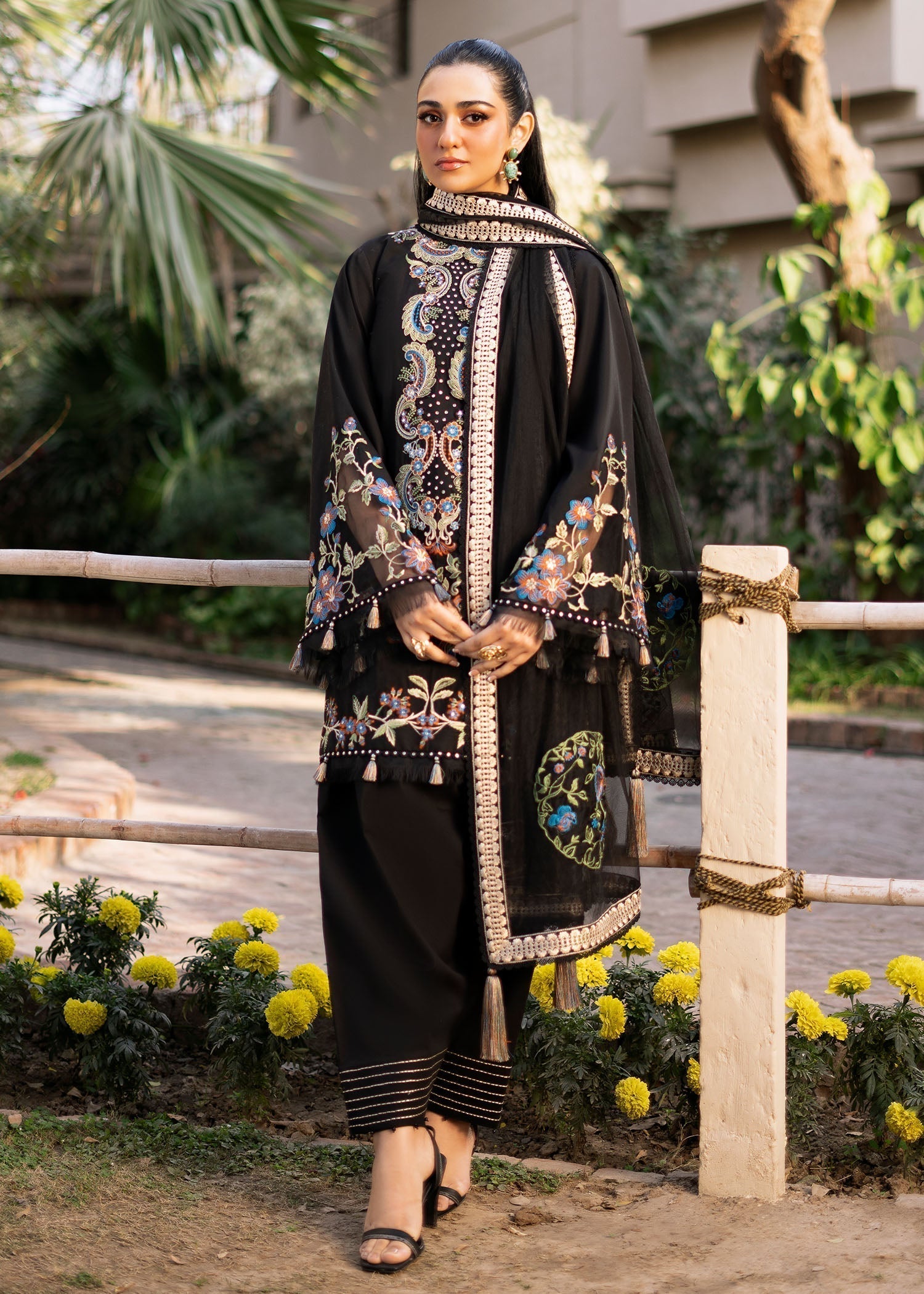 Fozia Khalid | Blossom Festive Lawn 25 | Black viola - House Of Hania