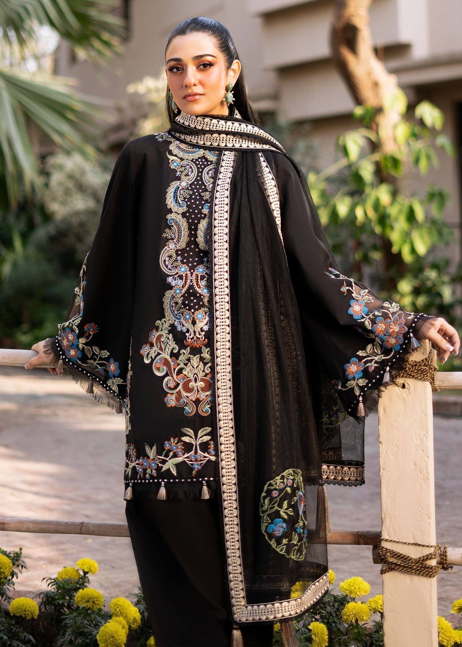 Fozia Khalid | Blossom Festive Lawn 25 | Black viola - House Of Hania