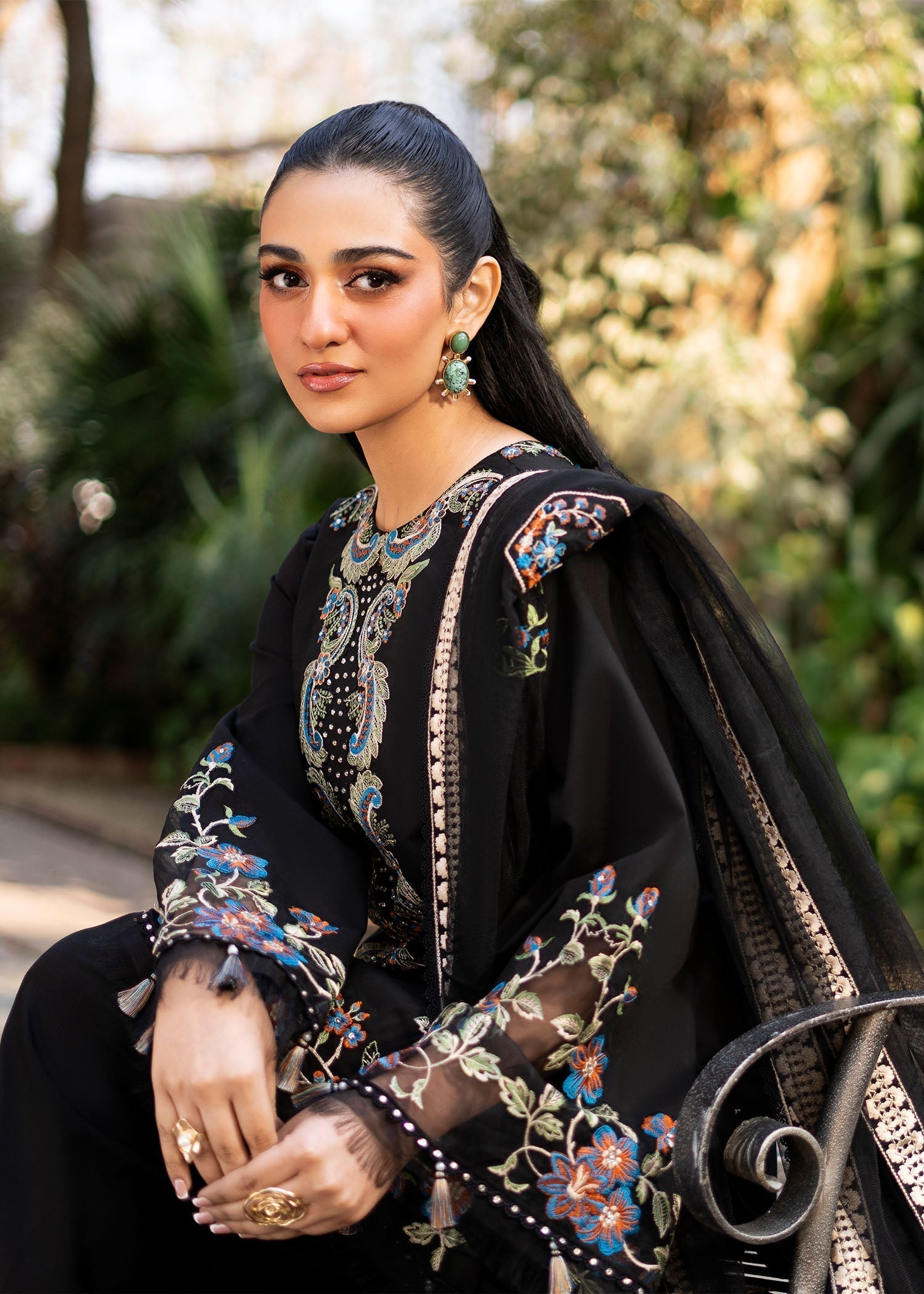 Fozia Khalid | Blossom Festive Lawn 25 | Black viola - House Of Hania