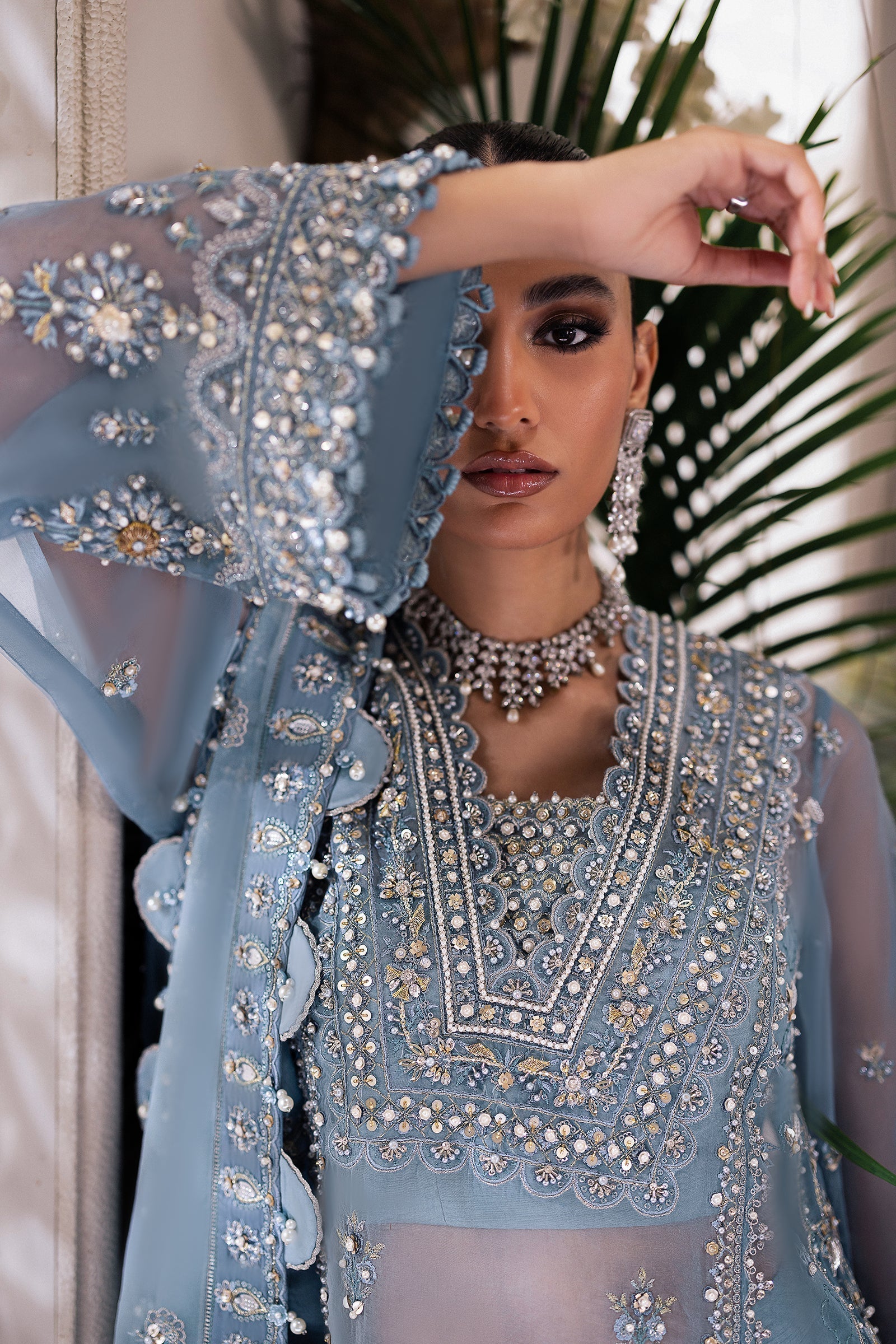 Gossamer by Zaha Embroidered Organza 3Pc Suit ZC24-07 Azura - House Of Hania