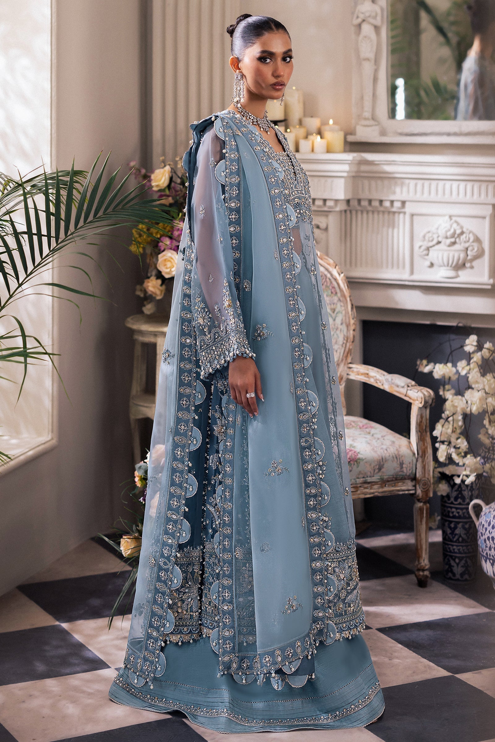 Gossamer by Zaha Embroidered Organza 3Pc Suit ZC24-07 Azura - House Of Hania