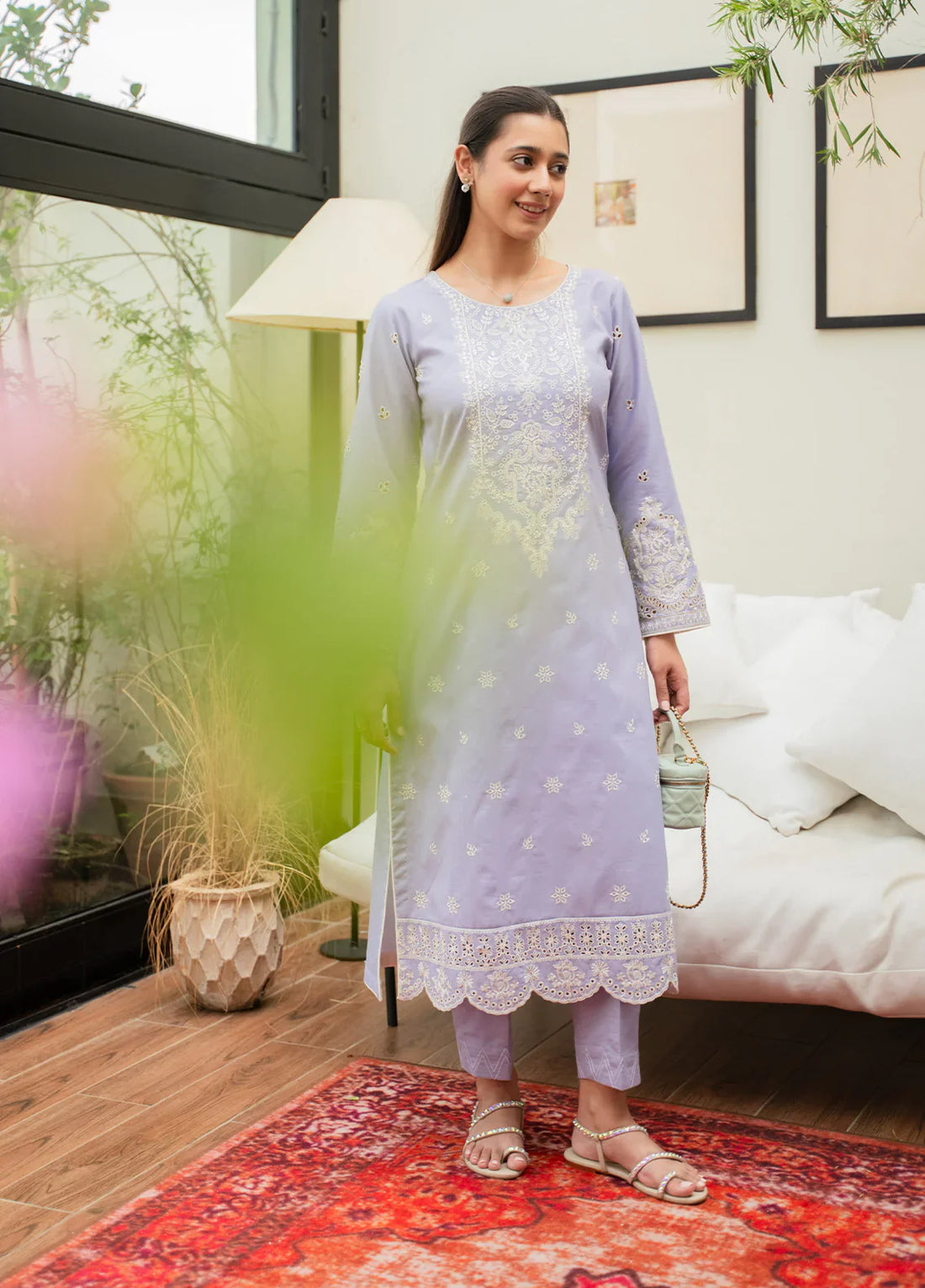 Gulaal | Embroidered Basics | Serene Lilac - House Of Hania