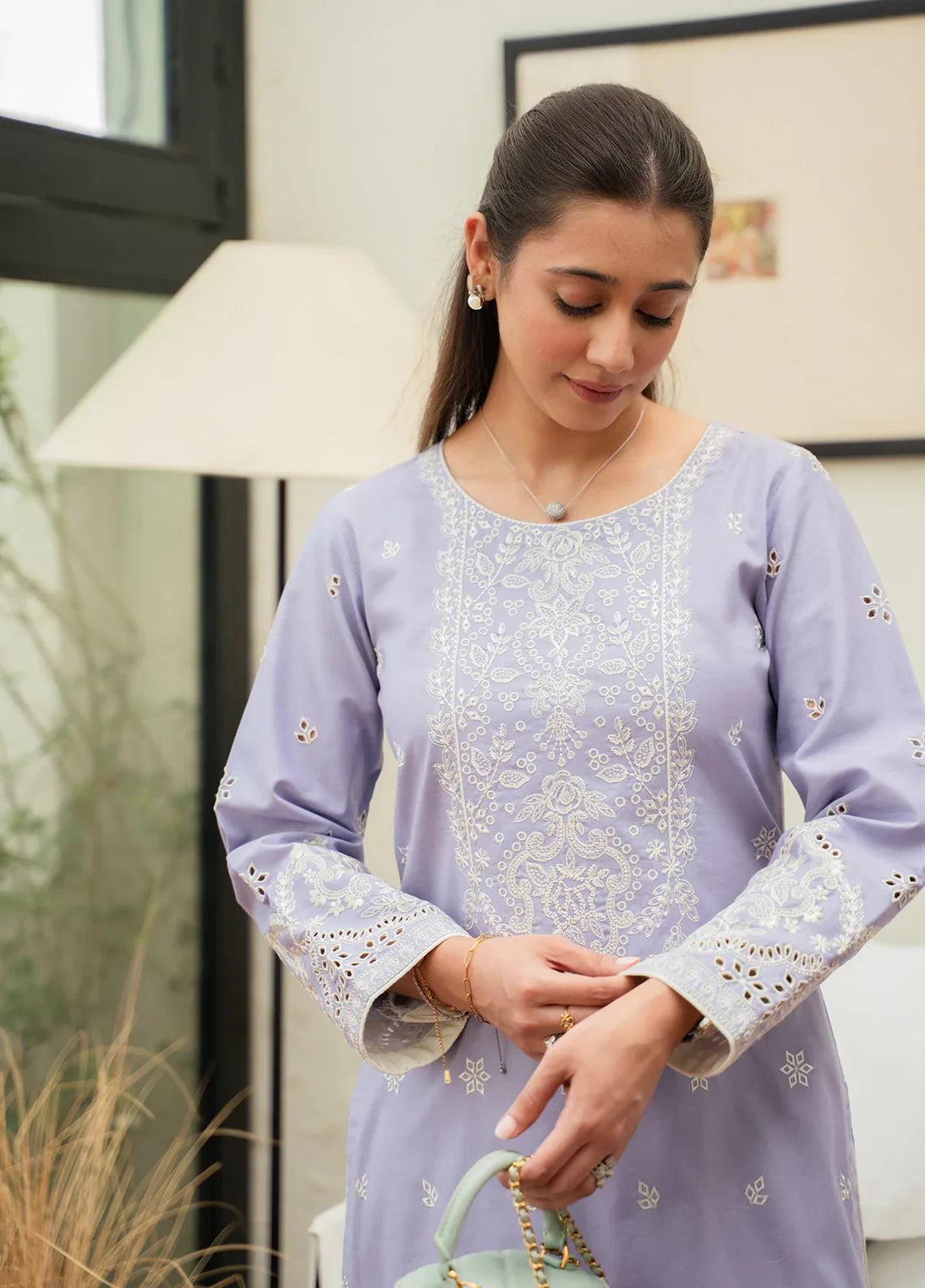 Gulaal | Embroidered Basics | Serene Lilac - House Of Hania