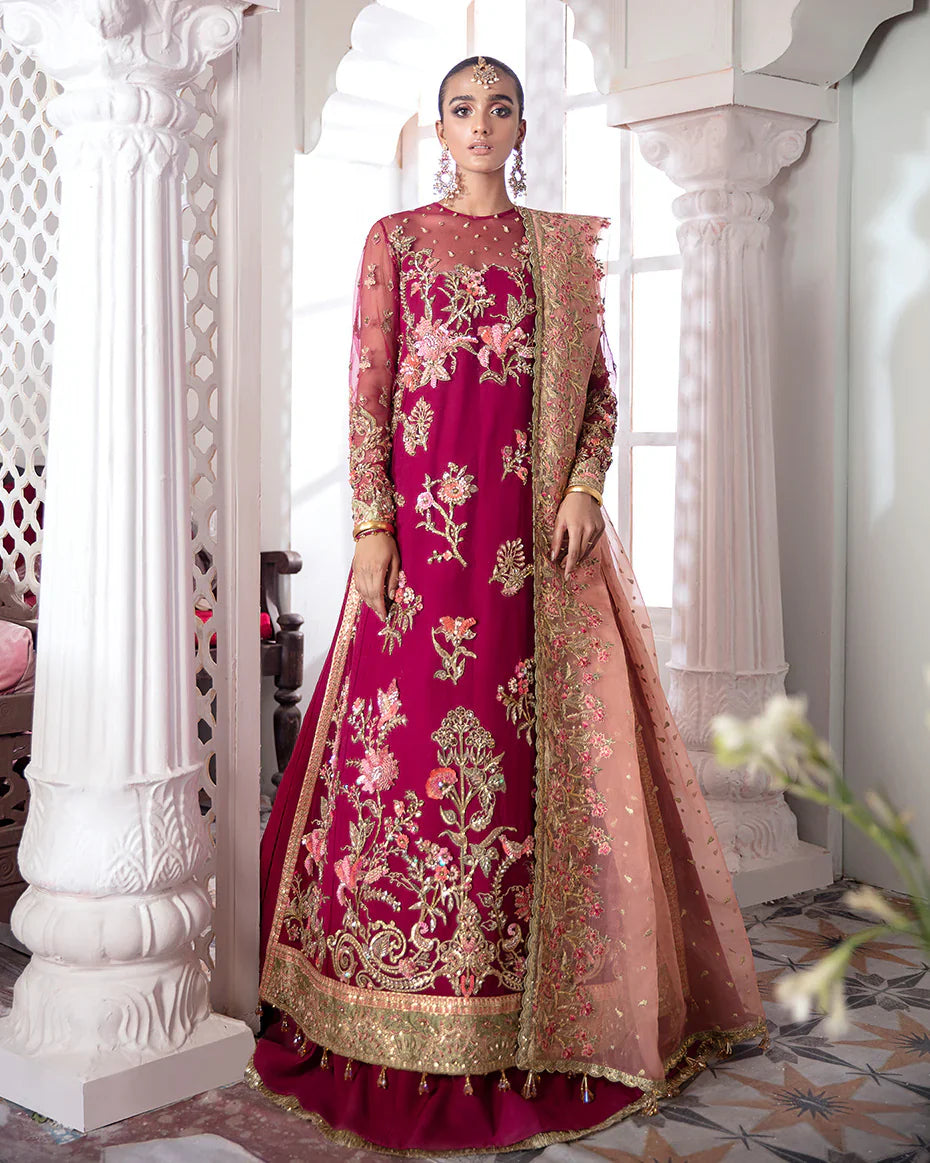Gulaal | Meherma Wedding Formals Collection | Chameli Embroidered Net 3-Piece Suit WS-10 - House Of Hania