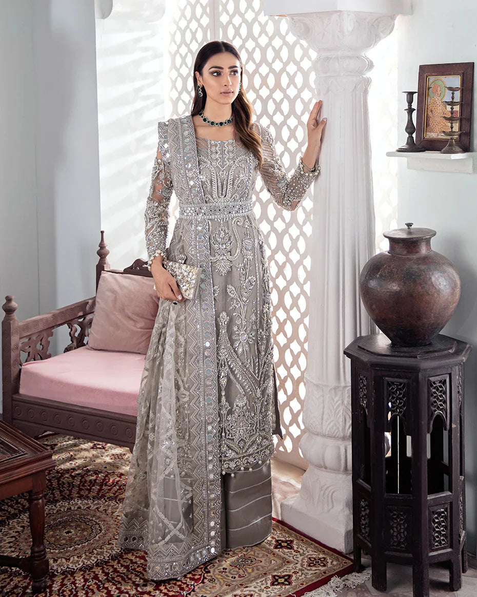 Gulaal | Meherma Wedding Formals Collection | Gulnoor Embroidered Net 3-Piece Suit WS-18 - House Of Hania