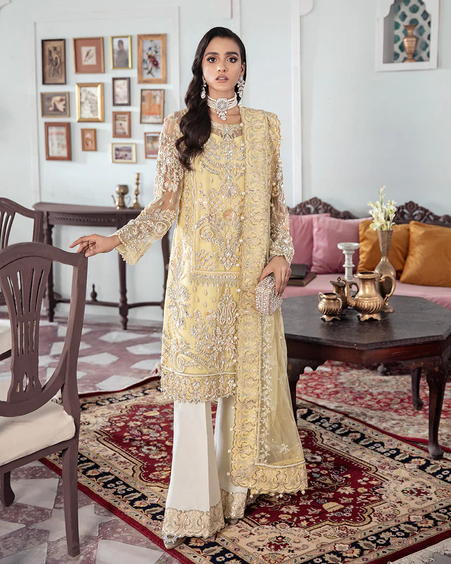 Gulaal | Meherma Wedding Formals Collection | Mahjabeen Embroidered Net 3-Piece Suit WS-17 - House Of Hania