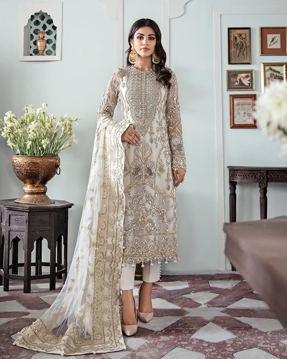 Gulaal | Meherma Wedding Formals Collection | Mehr Embroidered Net 3-Piece Suit WS-19 - House Of Hania