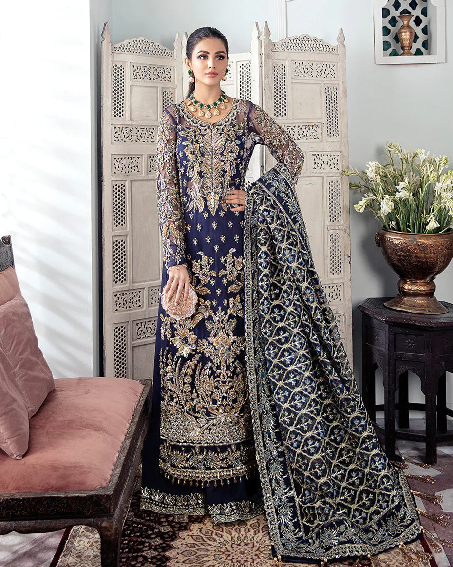 Gulaal | Meherma Wedding Formals Collection | Qayinaat Embroidered Net 3-Piece Suit WS-16 - House Of Hania