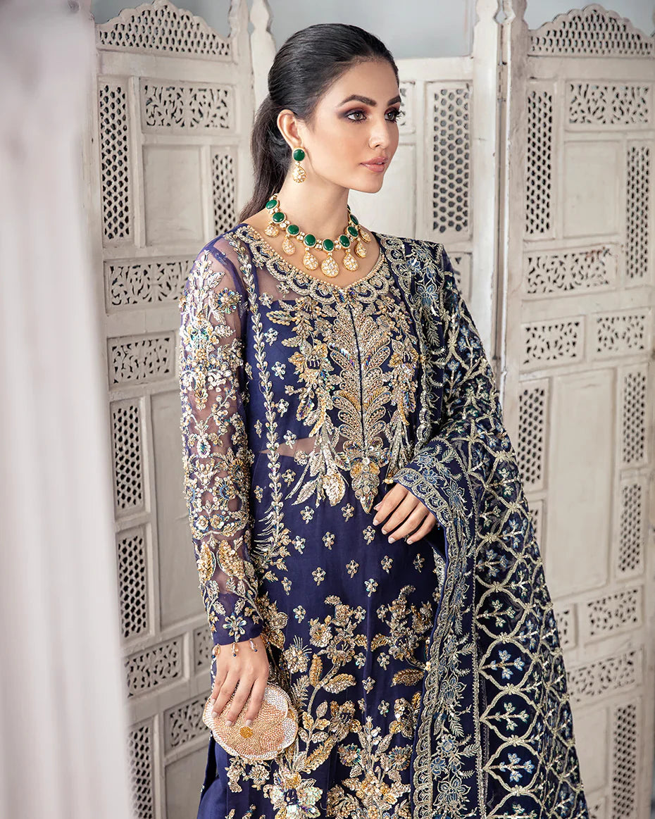 Gulaal | Meherma Wedding Formals Collection | Qayinaat Embroidered Net 3-Piece Suit WS-16 - House Of Hania