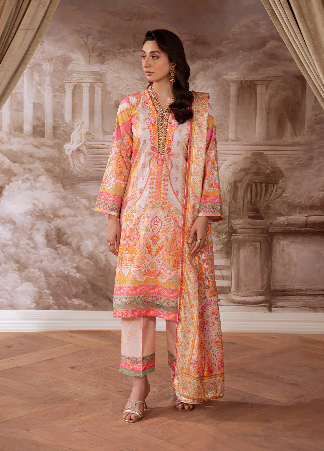 Gulaal | Velouré Printed Silk | Blush Royale - House Of Hania