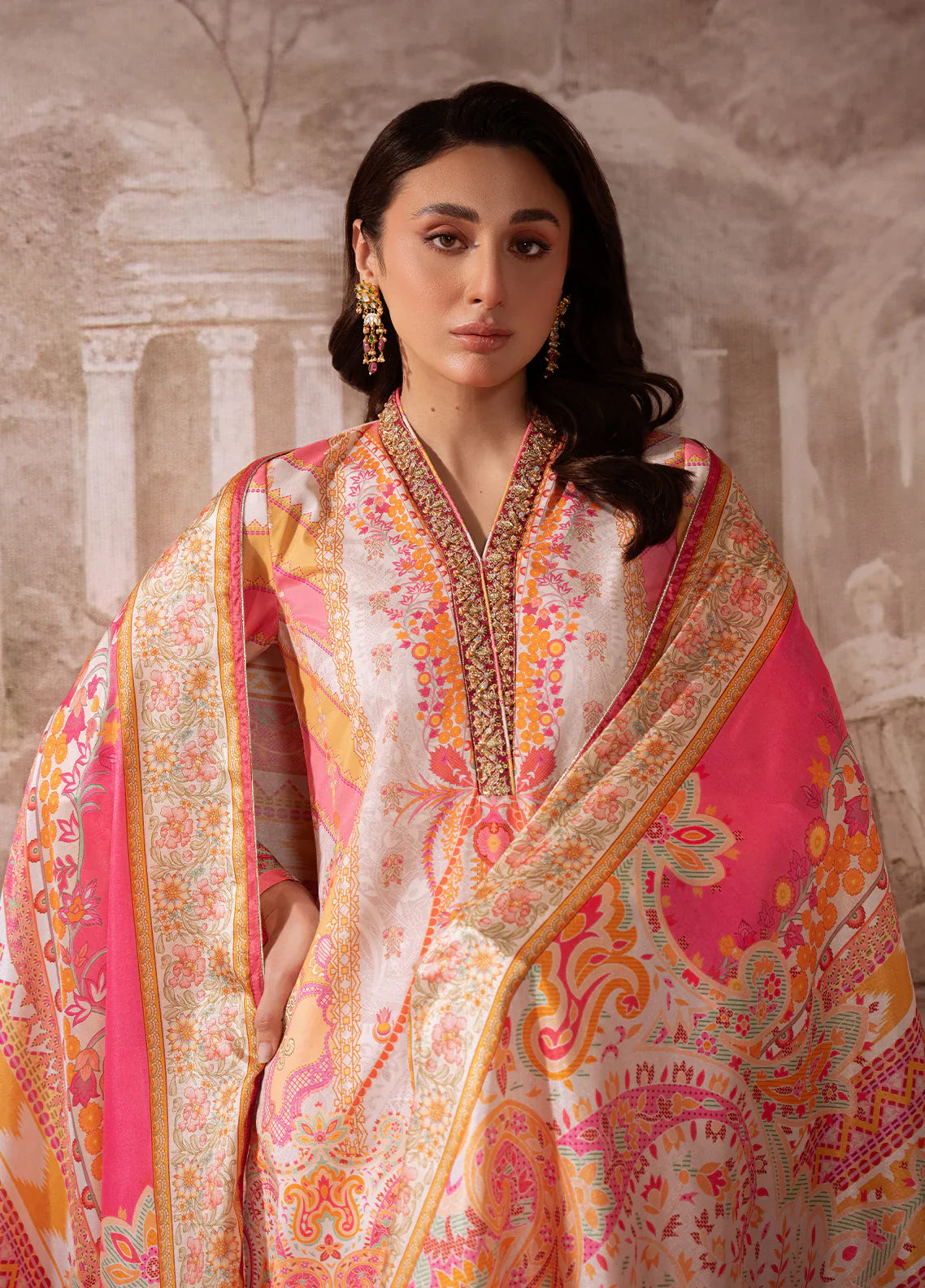 Gulaal | Velouré Printed Silk | Blush Royale - House Of Hania