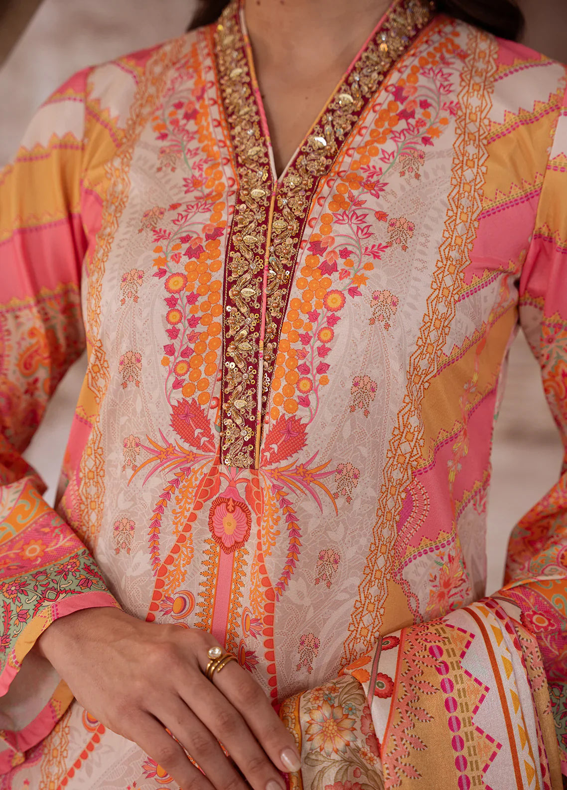 Gulaal | Velouré Printed Silk | Blush Royale - House Of Hania