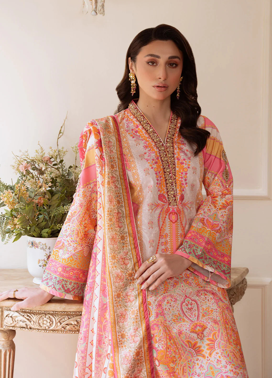 Gulaal | Velouré Printed Silk | Blush Royale - House Of Hania