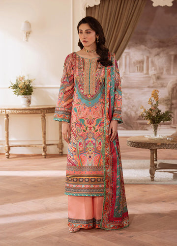 Gulaal | Velouré Printed Silk | Coral Éclat - House Of Hania