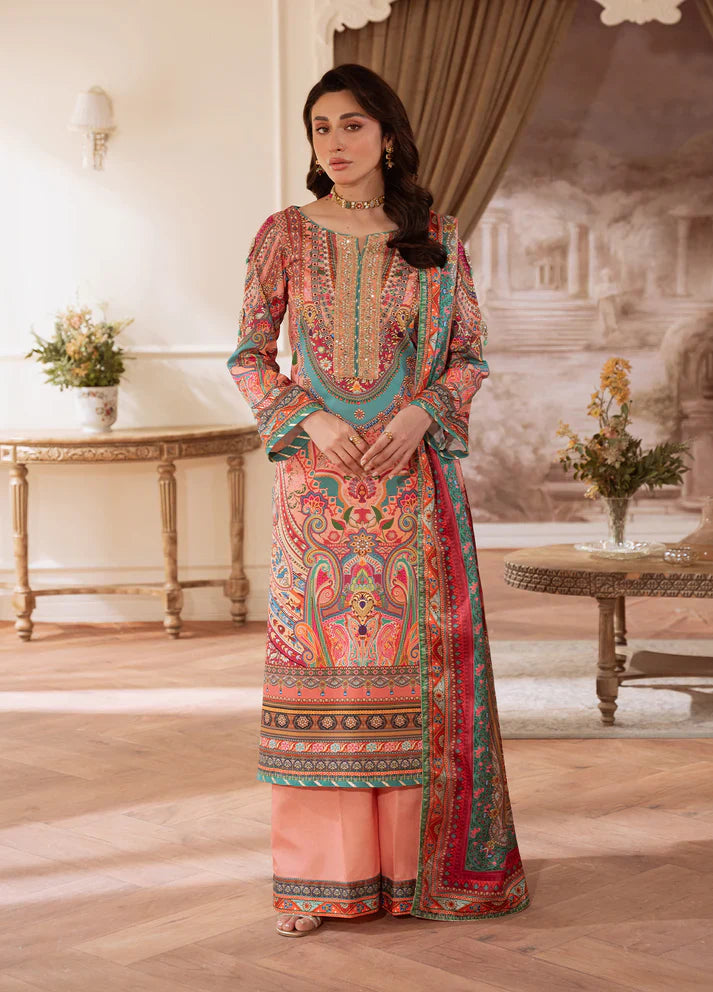 Gulaal | Velouré Printed Silk | Coral Éclat - House Of Hania