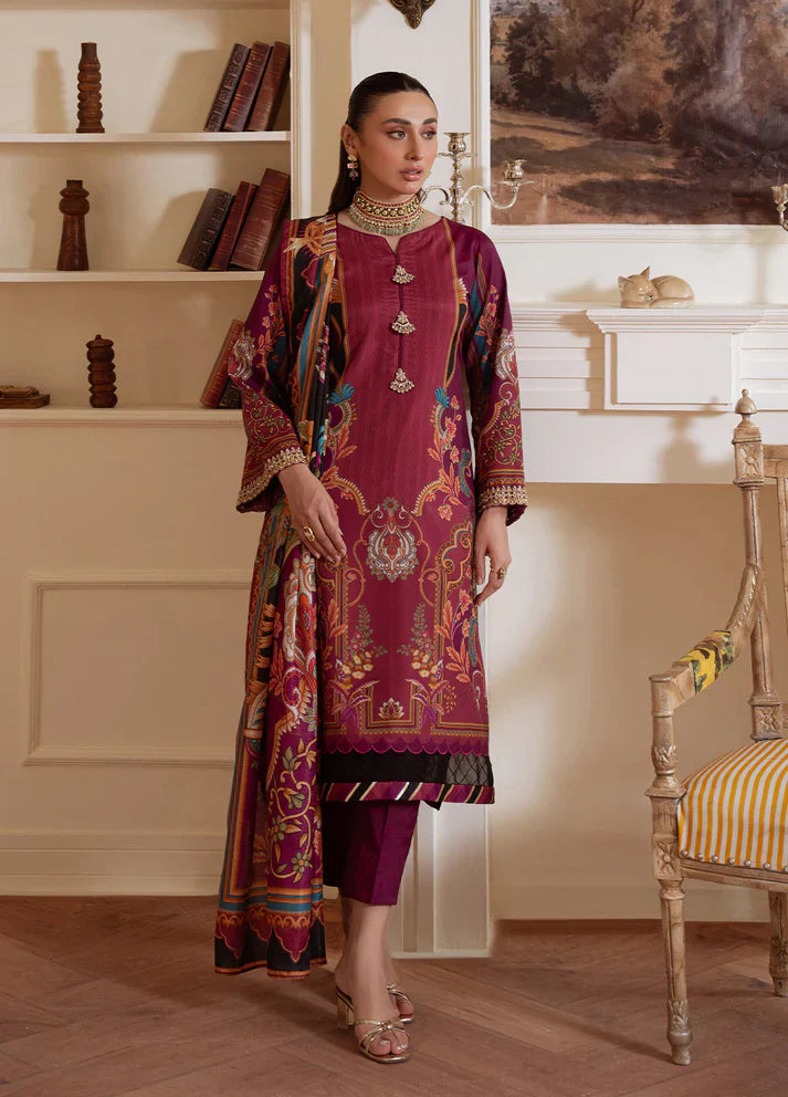 Gulaal | Velouré Printed Silk | Imperial Plum - House Of Hania
