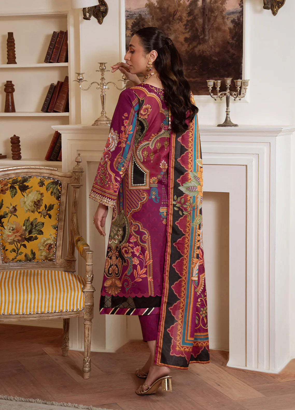 Gulaal | Velouré Printed Silk | Imperial Plum - House Of Hania