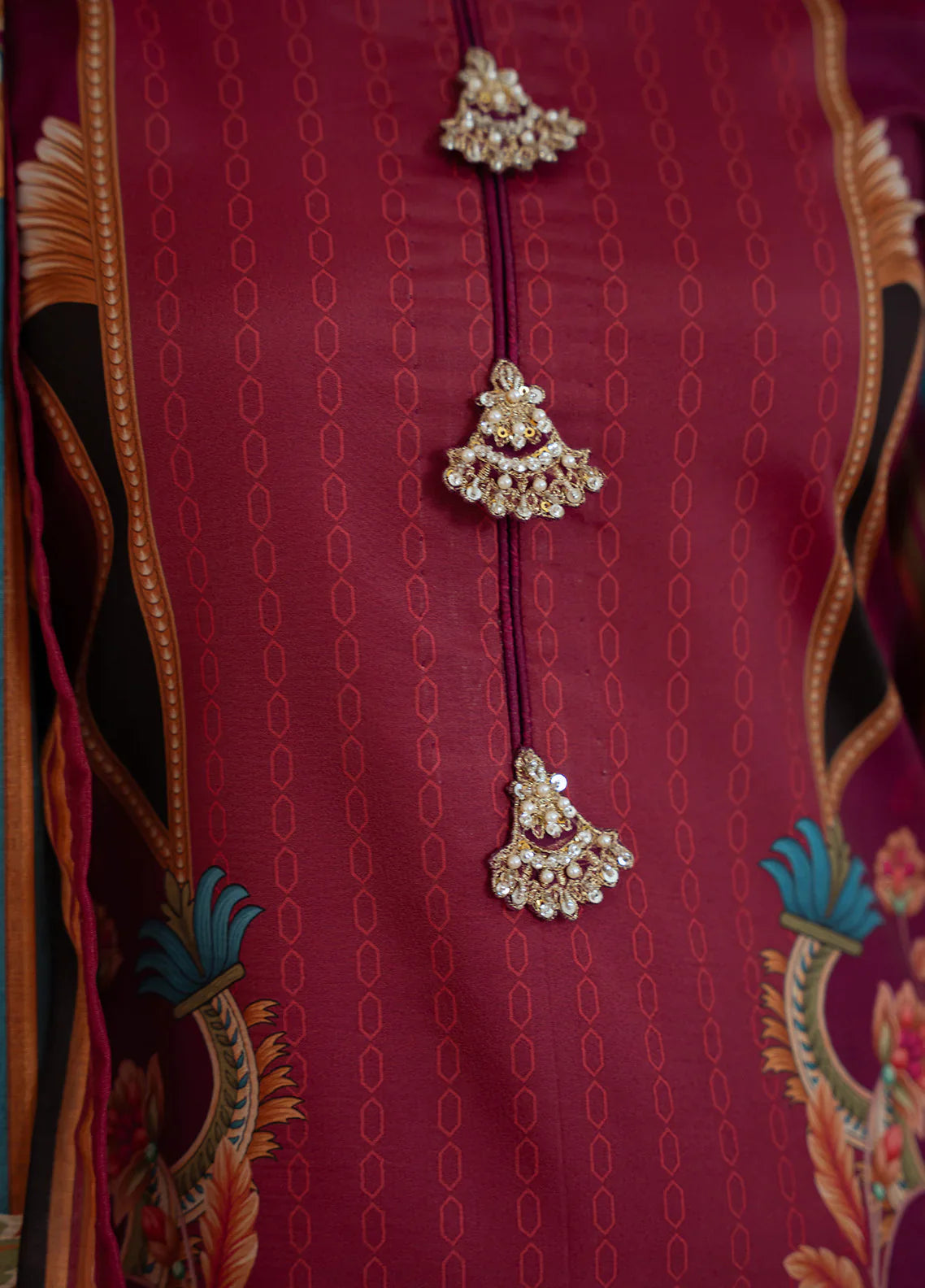 Gulaal | Velouré Printed Silk | Imperial Plum - House Of Hania