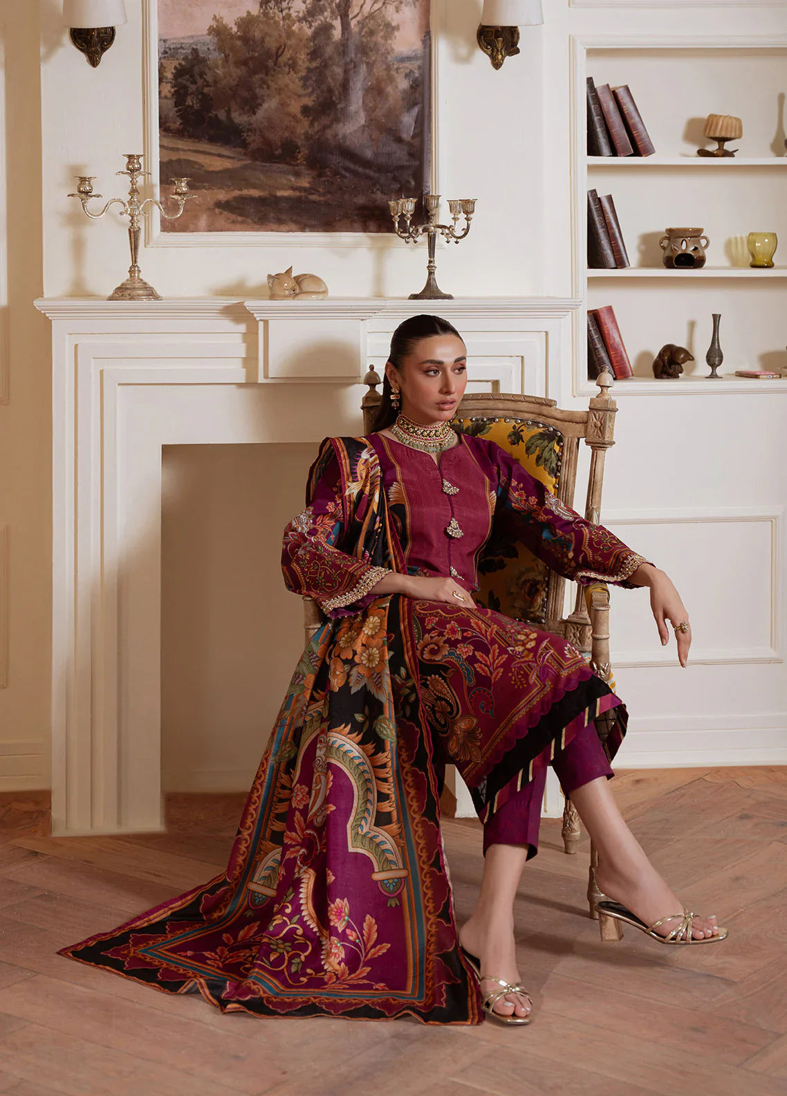 Gulaal | Velouré Printed Silk | Imperial Plum - House Of Hania