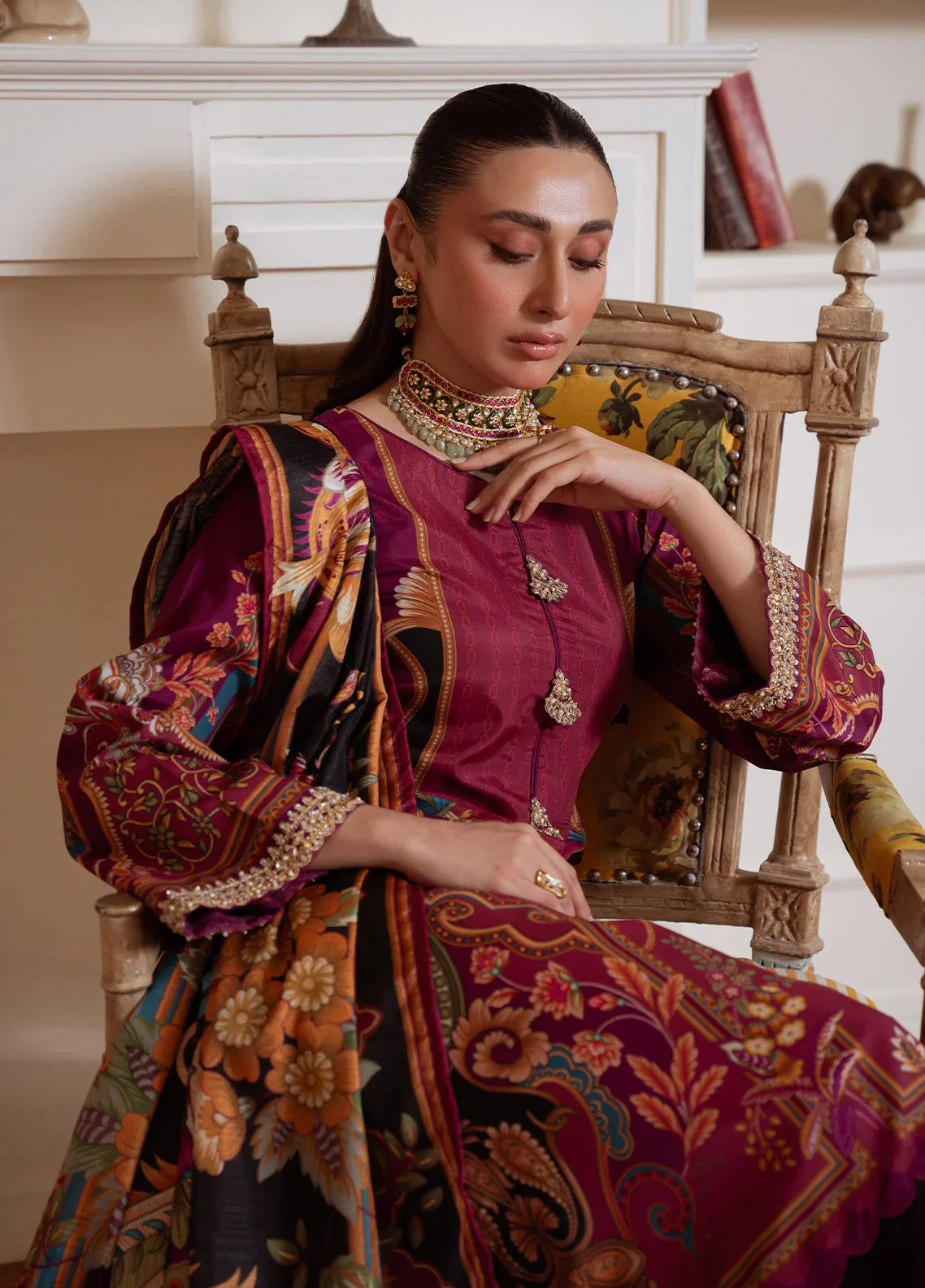 Gulaal | Velouré Printed Silk | Imperial Plum - House Of Hania