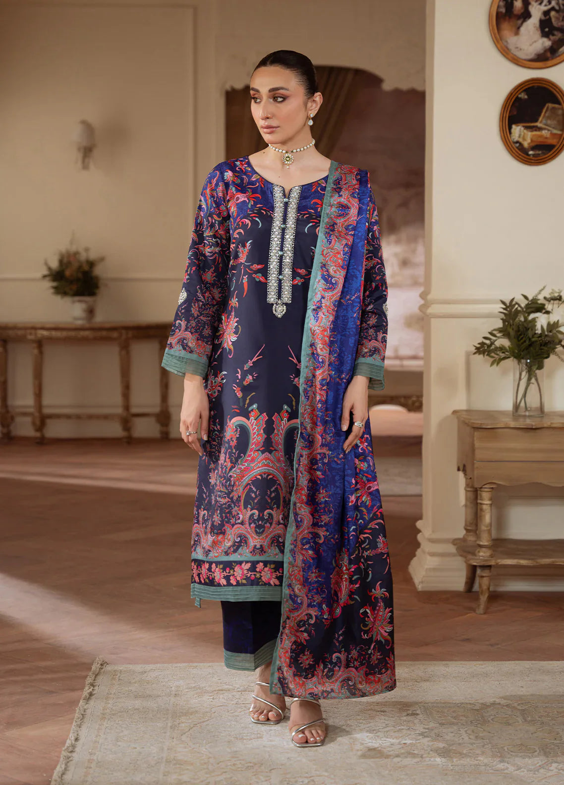 Gulaal | Velouré Printed Silk | Midnight Reverie - House Of Hania