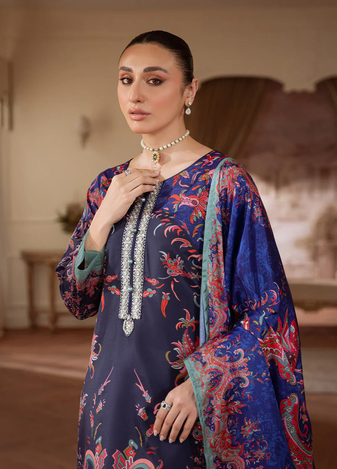 Gulaal | Velouré Printed Silk | Midnight Reverie - House Of Hania