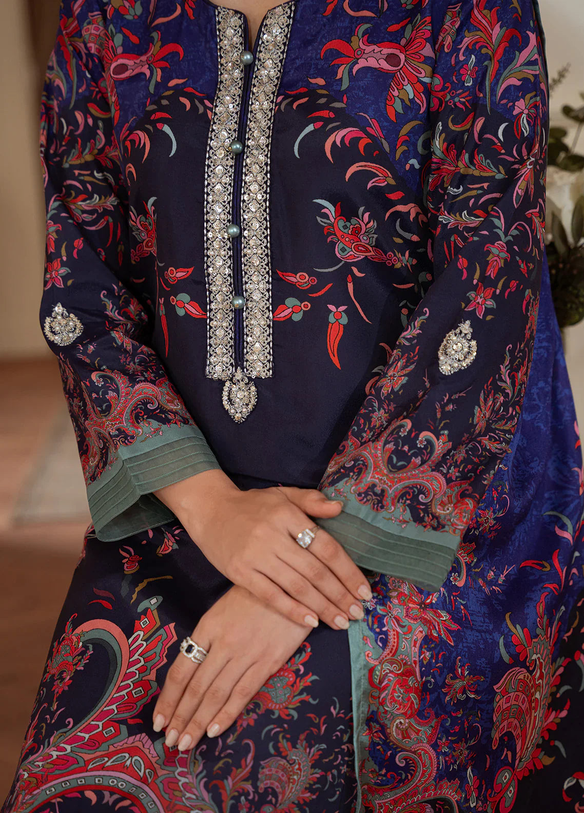 Gulaal | Velouré Printed Silk | Midnight Reverie - House Of Hania