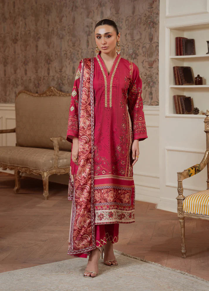 Gulaal | Velouré Printed Silk | Rosewood Majesty - House Of Hania