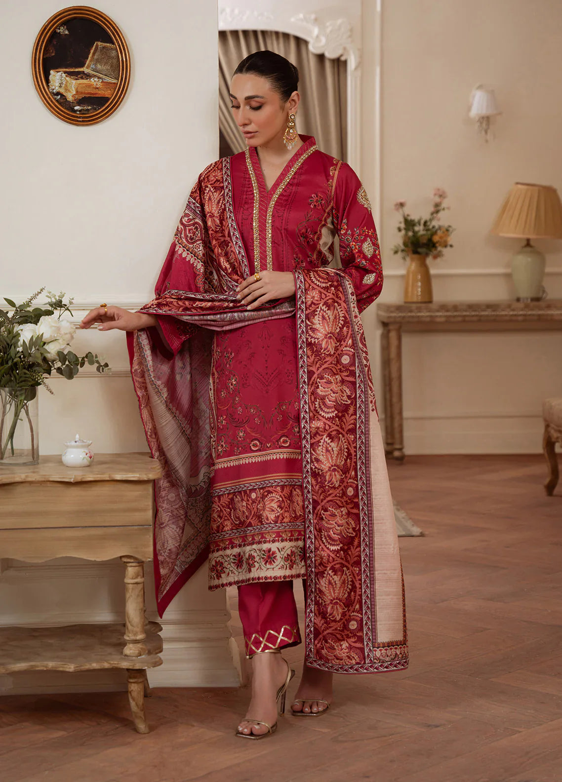 Gulaal | Velouré Printed Silk | Rosewood Majesty - House Of Hania