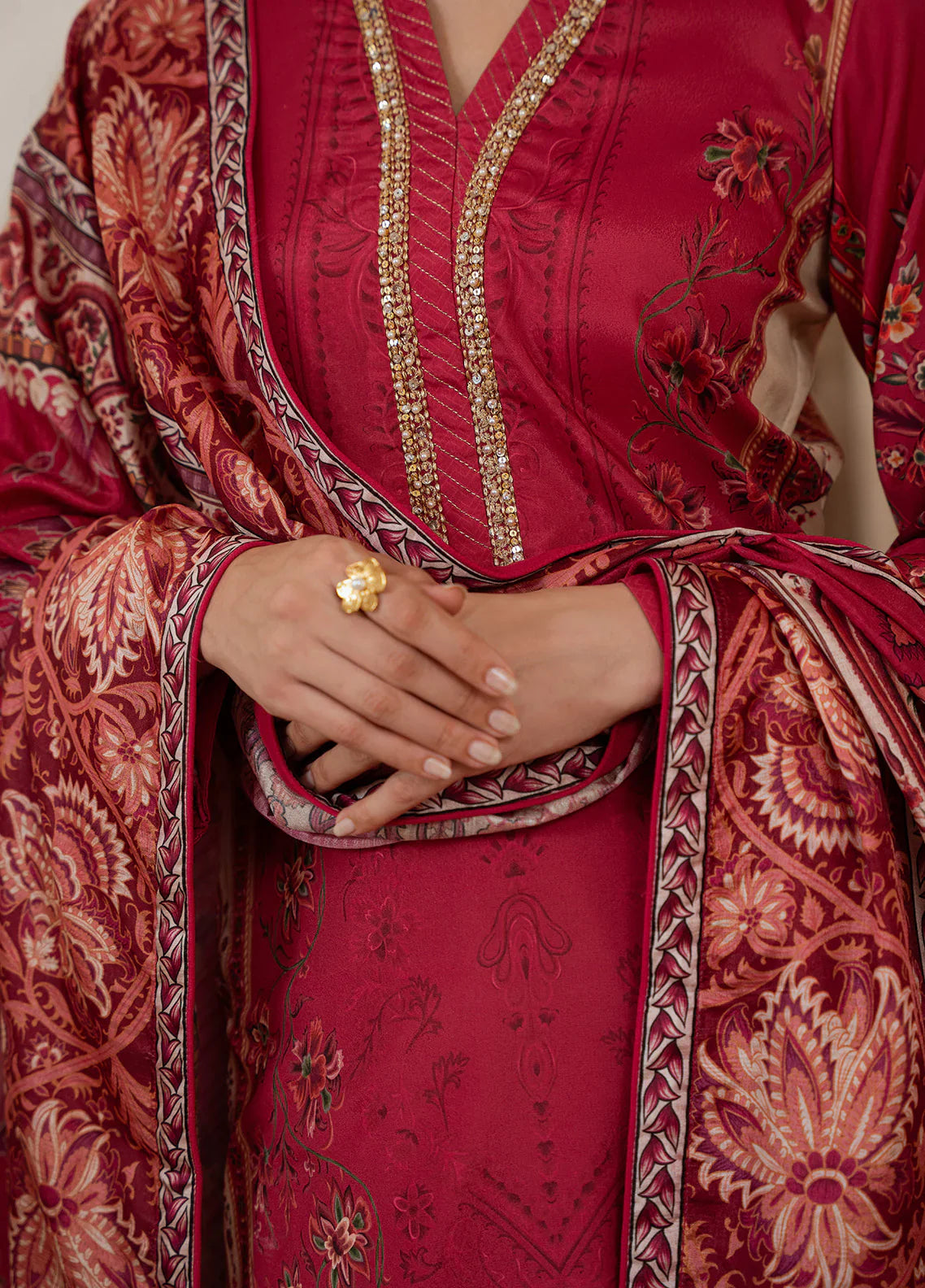 Gulaal | Velouré Printed Silk | Rosewood Majesty - House Of Hania