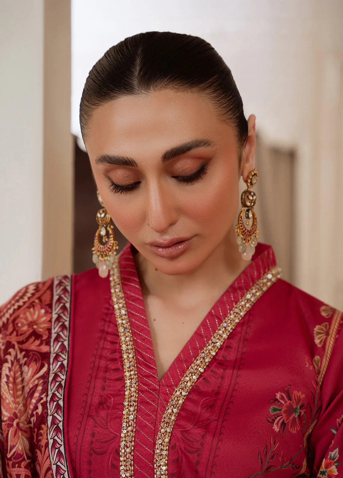 Gulaal | Velouré Printed Silk | Rosewood Majesty - House Of Hania
